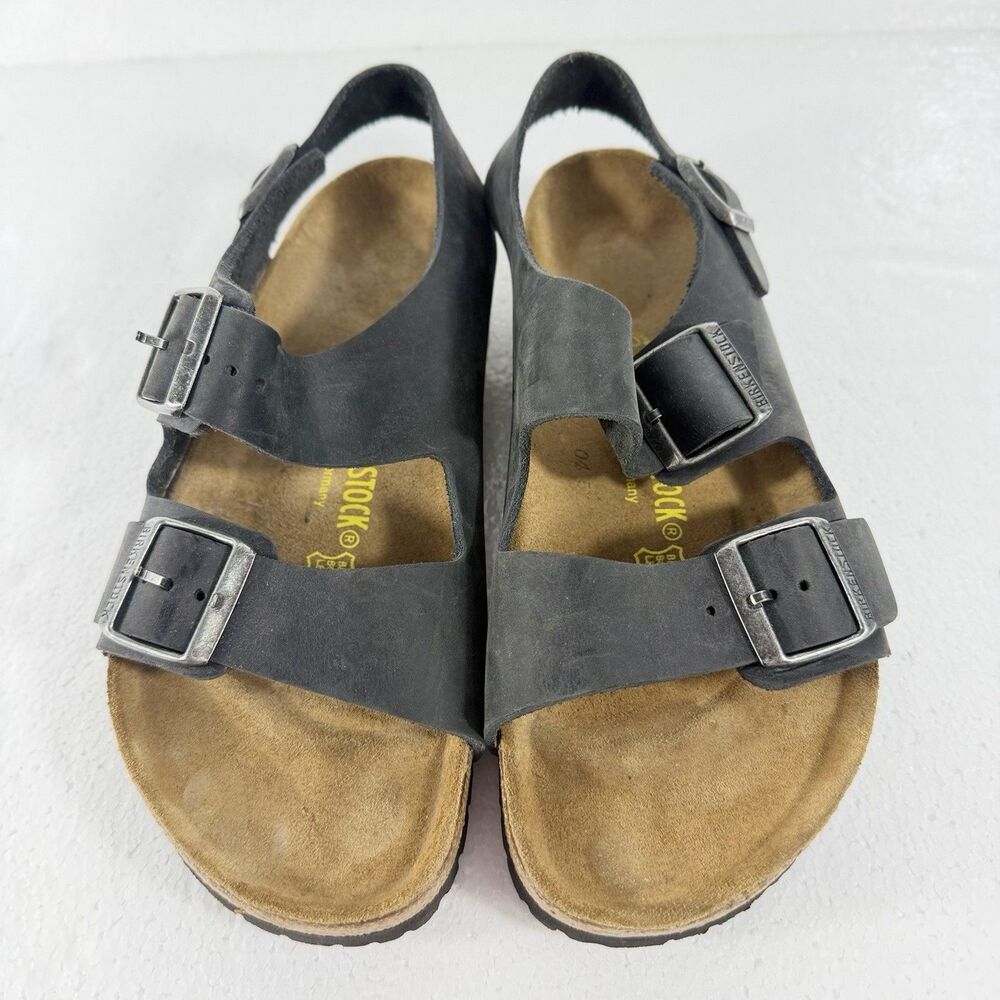 Birkenstock Milano Iron Gray Blue Oiled Leather Sandals Mens 6 Womens 8 39 Reg